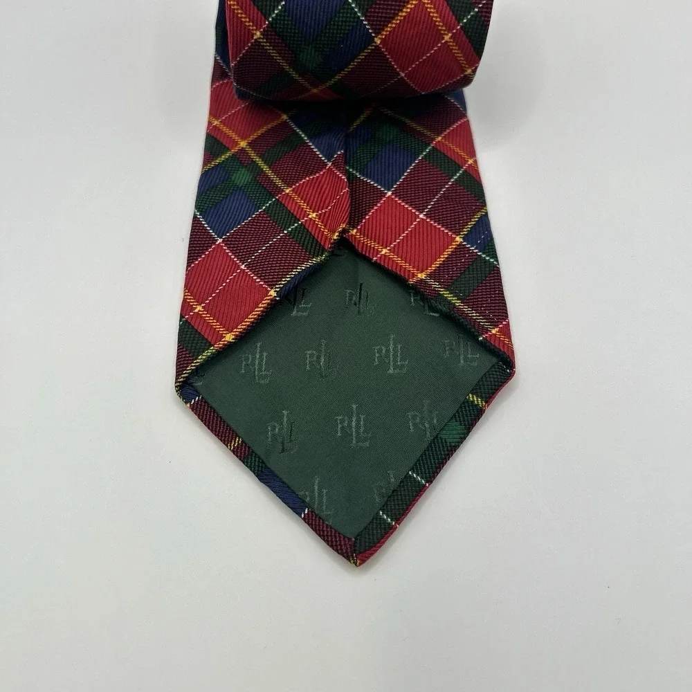 Lauren Ralph Lauren Silk Red Black Gold Plaid‎ Tie USA  3.5